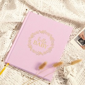 Lanpn Lanpn Hello Baby Memory Book for Boy Girl - Linen Cover Baby Book Memories Keepsake for New Parents - Newborn Baby First 5 Year Journal Scrapbook Photo Album Baby Milestone Book (Pink, 154 Pages)