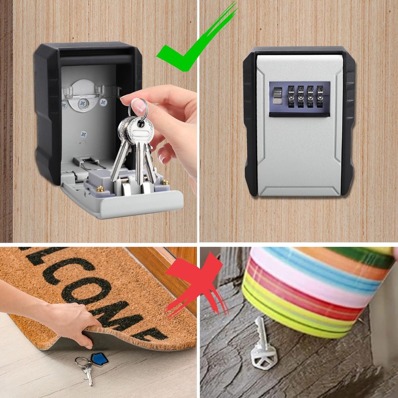 Wall Mounted Key Safe with Combination Code, Weatherproof Key Safe