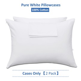 Precoco White Pillow Cases King Size Set of 2-100% Cotton Cozy & Soft Pillow Protectors with Zipper Hidden 600 Thread Count Cooling Pillowcases Covers for Hair and Skin,20x30 Inches