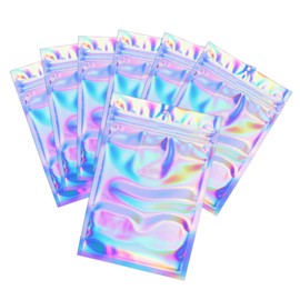 Alibasics 100 Pcs Holographic Bags, Rainbow Color Mylar Smell Proof Resealable bags, Zipper zip lock Bags, Flat Clear Aluminum Foil Bags(11x16cm / 4.3 x 6.3 Inch)