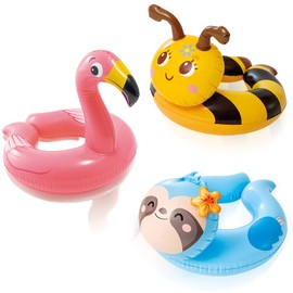 Bee Sloth Flamingo Inflatables Swimming Ring Rubber Rings for Kids,3pcs 55cm Children Inflatable Swim Rings Pool Floats,Inflatable Pool Ring Toy Floaties for Girls Boys Beach Summer Party Water Sport