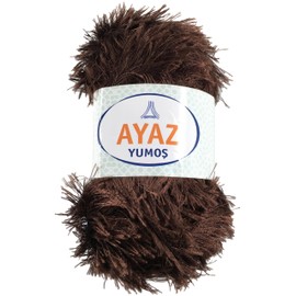 KHASO Eyelash Faux Fur Furry Soft Fluffy Knitting Yarn 100g Ball (6195 Brown)