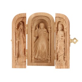 Catholic Sacramental Triple Open Box Ornament Hand Carved Portable Church Statue Christian Gifts