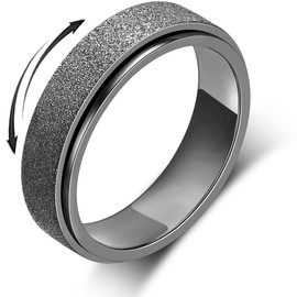 AmorArtSky Spinner Ring for Women: Anxiety Ring for Women Men, Titanium Stainless Steel Spinner Ring, 5 Colors, 6MM, Size 6, Sandblasted Finished Fidget Ring-Black