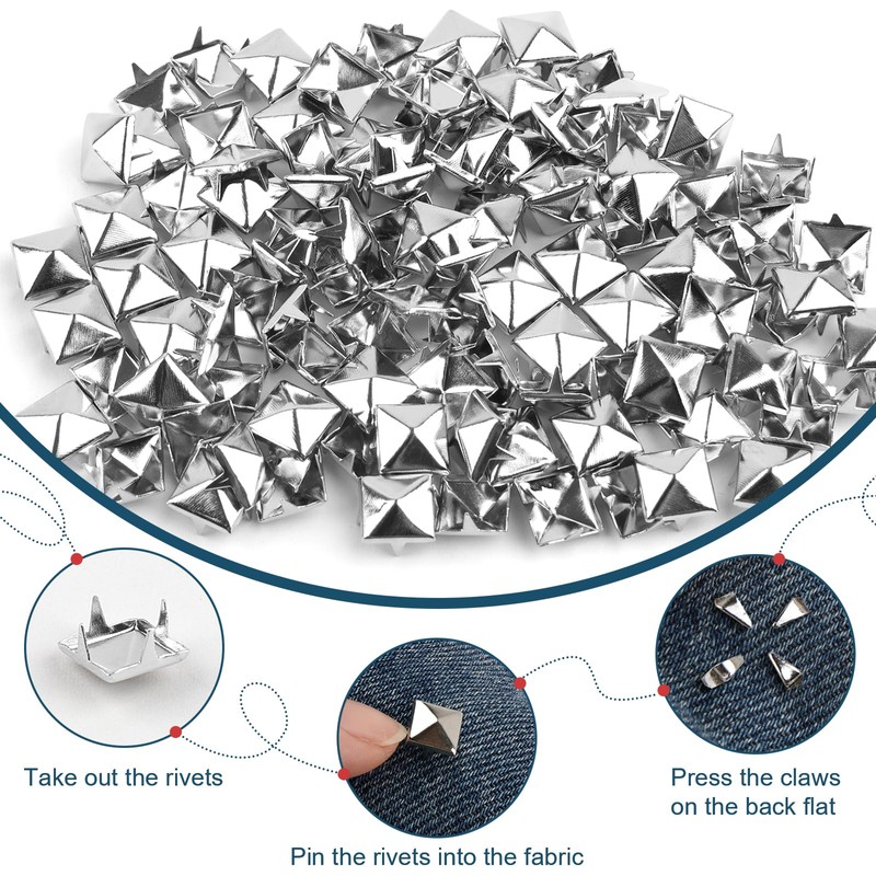 Hopton Pack of 100 Square Rivets Metal, Silver Rivets for