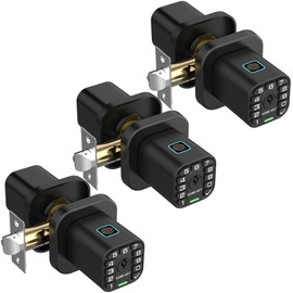 Richelock Fingerprint Door knob, Smart Biometric Door Lock with Keypad, Keyless Entry Code Door Knob, Waterproof & Weatherproof , Auto Lock ,Voice Navigation, For Bedroom, Gate,Office