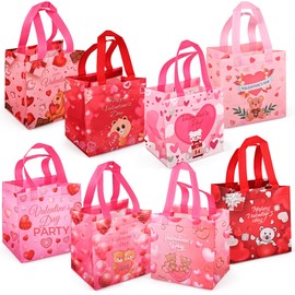Aviski 24PCS Happy Valentines Day Reusable Gift Bags, Treat Bags with Handles, Goodie Bags, Multifunctional Non-Woven Valentines Bags for Gifts Wrapping, Party Supplies, 7.9 × 7.9 × 5.9inch