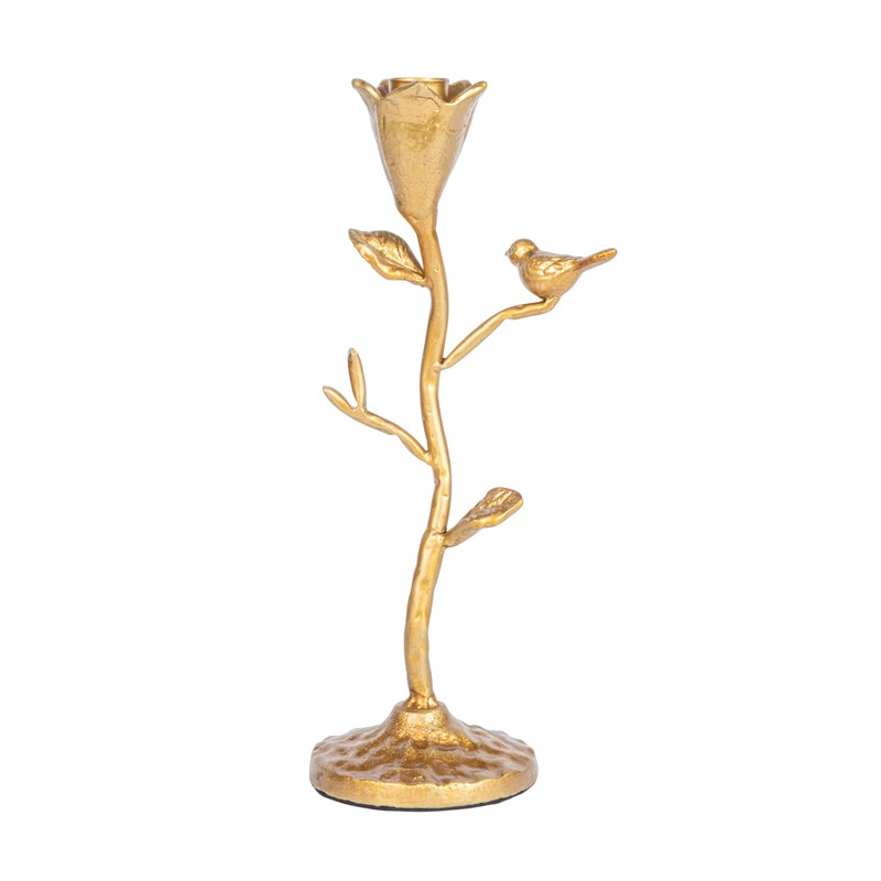 Creative Co-Op Hand-Forged Cast Iron Candelabra with Flowers and Bird,