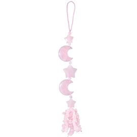 KYEYGWO Rose Quartz Reiki Healing Crystal Moon Hanging Decoration with Tumbled Stone, Stone Star Window Decoration Gemstone Hanging Handmade Wall Hanging Ornament for Home Window Wedding