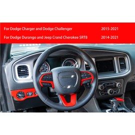 Steering Wheel Decoration Trim Cover ABS Fit for Dodge Challenger Charger 2015-2024,for Durango Jeep Grand Cherokee SRT8 2014-2024 Accessories 3pcs (Red)
