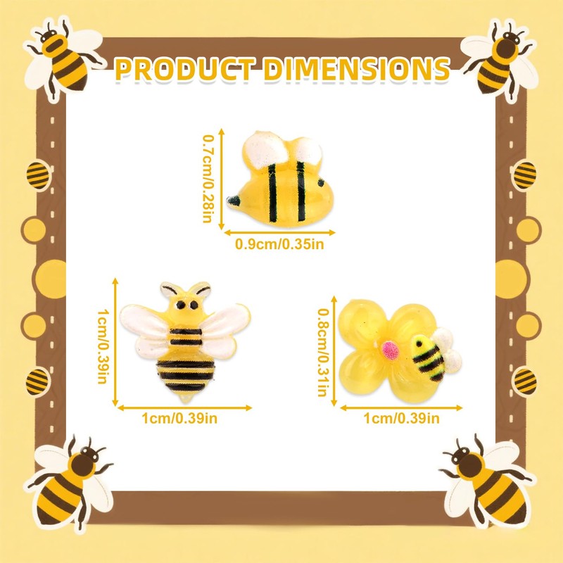 Lyreh 210pcs Mini Bees Figures, 3 Styles Miniature Resin Yellow