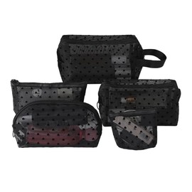 Clapoyis Mini Pouch, Set of 5 Sizes, Cute, Nylon Mesh Pouch, Mini Size, Pouch, Men's, Cosmetics Pouch, Travel Cosmetic Pouch, Powder Case, Heart Pouch, Portable (Black)