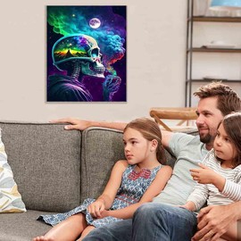 Skull Diamond Art Kits for Adults,Moon Diamond Art Diamond Painting Kit,Skeleton 5D Diamond Painting DIY Full Drill Diamond Dots Diamond Painting with Tools,Gem Craft for Home Wall Decor 11.8x15.7in