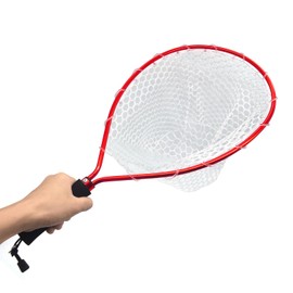 Fly Fishing Landing Net for Trout - Catch and Release, Made of Aluminum Alloy with Soft Rubber Mesh, Suitable for Kayak Fishing (Red)