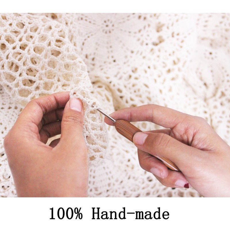 KEPSWET 100% Cotton Handmade Crochet Lace Oval Table Runner Olive