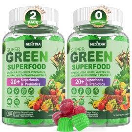 Super Greens Gummies, Greens Superfood Powder Alternative w/Spirulina, Chlorella, Prebiotic Fiber, Probiotic, Fruit Veggie, Daily Fruit Vegetable for Digestive & Gut Health, Immunity, Focus, 120 Cts