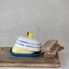 Creative Co-Op Stoneware Butter Dish with Lemon Shaped Handle, Multicolor