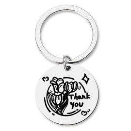 Thank You Keychian for Women Girls Appreciation Gifts for Mom Grandma Teachers Birthday Gifts for Best Friend Sister Gift for Girlfriend Wife Engraved Tulip Key Chians for Her