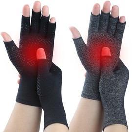 Kecartu 2 Pairs Compression Gloves for Rheumatoid Arthritis, Osteoarthritis, Carpal Tunnel Pain, Fingerless Arthritis Hand Gloves for Women Men Support Work&Computer Typing (Pure Black+Black,Medium)