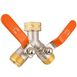 DINGBAI 2 Way Hose Splitter, Brass High Flow Garden Hose Splitter Heavy Duty, Hose Connector, Water Spigot Splitter, Full Flow Faucet Splitter with shutoff, 3/4” GHT Inlet