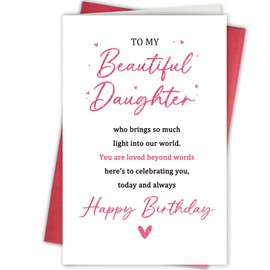 Sweet Daughter Birthday Card, Heartfelt Poem Bday Card from Mom Dad, Happy Birthday to My Beautiful Daughter