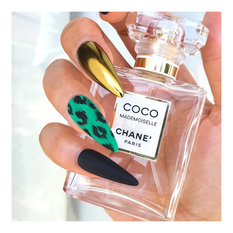 Green Leopard Handmade Nail Tips - Long Point / 그린