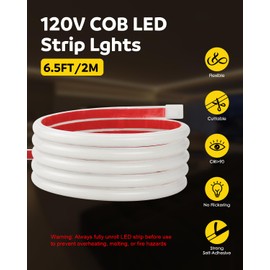Aclorol COB LED Strip Light 110V 120V 6FT LED Light Strip Warm White 3000K with Self-Adhesive Super Bright 576LEDs Flexible Rope Lights for Kitchen Cabinets Closet DIY Lighting Project CRI90+ IP67