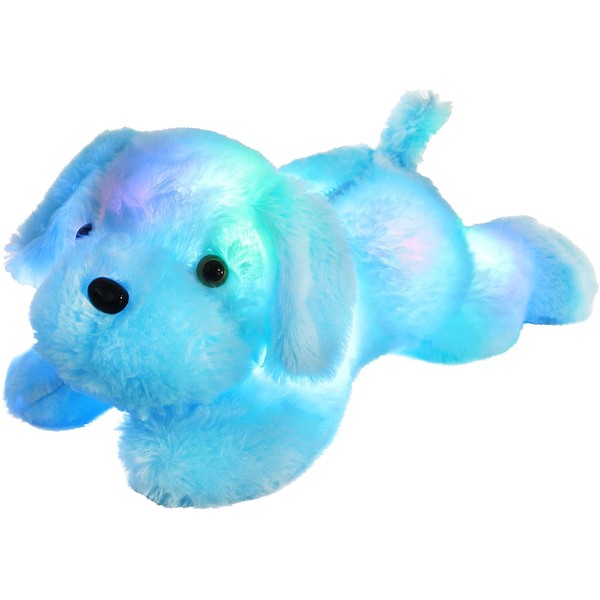 WEWILL LED Puppy Stuffed Animal Creative Night Light Lovely Dog Glow Soft Plush Toy Gifts for Kids on Christmas Birthday Festivals, 18-Inch, Blue (Blue)