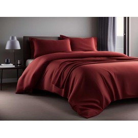 SheetWorld Full XL Size Sheet Set 54 x 80-100% Cotton Woven, 500 TC - Includes 1 Fitted, 1 Flat, 2 Pillow Cases - Softer Than Egyptian Cotton - Rich & Natural - Crimson Red - Made in USA