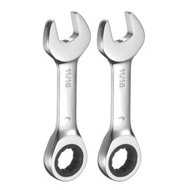 HARFINGTON 2pcs 11/16 Inch Ratcheting Combination Wrench Cr-V Ratchet Box Ended and Open End 72 Teeth 12 Point Anti-slip Stubby with Mirror Polish for Tight Space