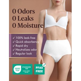 AIRCUTE Washable Absorbency Urinary Incontinence Underwear for Women High Waist Leak Proof Panties for Bladder Leakage 60ML, 3 Pack (2X-Large, Black-Beige-White)