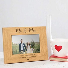 'Love Laughter And Happily Ever After' Engraved Mr And Mrs Photo Frame - Mr And Mrs Gifts - Wedding Gifts For Bride And Groom - Wedding Picture Frame Mr And Mrs - 7x5" Landscape Photo Frame