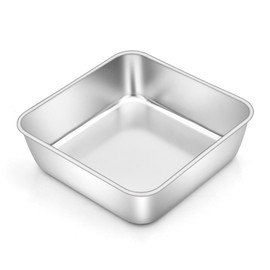 E-far - Molde cuadrado para tartas de 6 x 6 pulgadas, de acero inoxidable pequeño para hornear, cazuelas, vajilla cuadrada plateada para hornear para cocinar en horno, no tóxico y sin óxido, apto para
