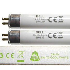 2 Pack Bundle 8w T5 300mm 12" Fluorescent Tubes Cool White 4000k G5 Cap for Emergency and Strip Lights 8 Watt Bell Lighting 05410