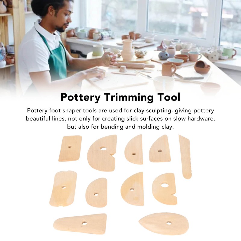 11pcs Pottery Trimming Tool Professional Wood Pottery Foot Shaper Tool