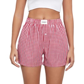 Viakeo Womens Pajama Bottoms Cotton Plaid Boxer Shorts Y2K Summer Beach Lounge Shorts With Pockets