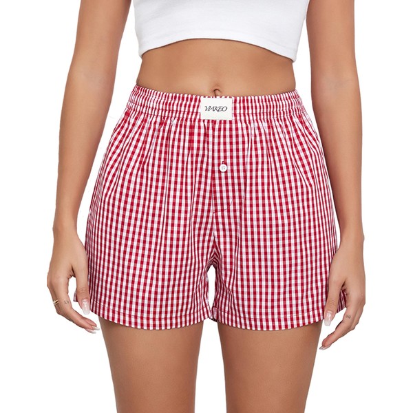 Viakeo Womens Pajama Bottoms Cotton Plaid Boxer Shorts Y2K Summer