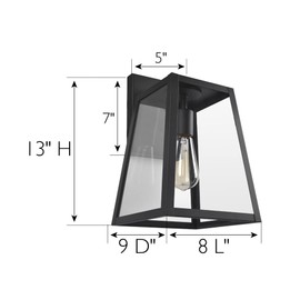 Design House 588608-BLK Hayward Modern Classic 1 Indoor/Outdoor Dimmable Wall Light with Open Bottom Black Frame and Clear Rectangular Glass Panels for Entryway Porch Patio Bedroom Bathroom, Gold