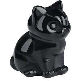 Gato Negro de Obsidiana Negra, Figura Decorativa para el Hogar y Oficina, Pequeña Escultura de Cristal para Amantes de los Gatos, Regalo Espiritual y Decorativo, 3x2 cm