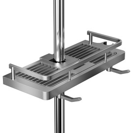 MeoZynxadril Shower Shelf, Shower Shelf No Drilling, Shower Holder, Shower Shelf, Shower Rail, Adjustable Shower Shelf, Multifunctional Shower Basket, for 19 mm - 25 mm Shower Rail, Grey