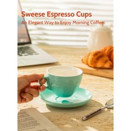 Sweese 6 Ounce Cappuccino Cups with Saucers, Porcelain Double Espresso Cups Set of 6 - Hot Assorted Colors