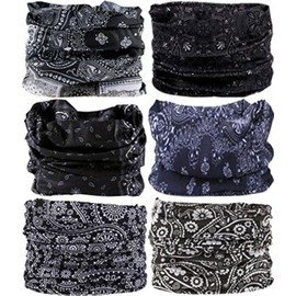 VANCROWN Headwear Wide Headbands Scarf Head Wrap Mask Neck Warmer (6PC.Black Series.2)