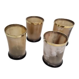 Medieval Viking Drinking Horn Shot Glass Set of 4 – Natural Ale, Wine & Mead Horn Vessels, Assorted Viking Drinkware for Celebrations & Toasts