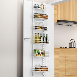 Vetacsion Pantry Door Organizer 12 Inch Wide, 6 Tier Hanging Adjustable Over the Door Spice Rack For Narrow Space,Matt White