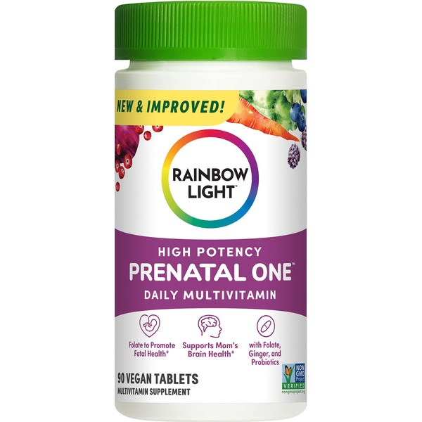 Rainbow Light Prenatal One Multivitamin, Folic Acid, Calcium, & Vitamin D, Gluten Free, Supports from Conception to Postnatal, Clinically Proven Absorption, 90 Tablets