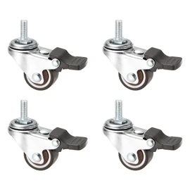 PATIKIL 1 Inch Stem Casters, 4 Pack Wire Shelf Caster Wheels with Brake Threaded Swivel Stem Wheels Wire Shelving for Rolling Cart Wheels Furniture Replacement, Brown