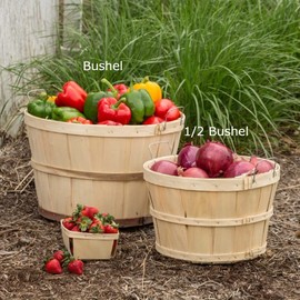 Lehman's Handcrafted Storage Baskets, Vintage Style USA Made Poplar Wood with Wire Handles, Set of 2 with One Bushel and One Half Bushel Basket