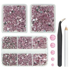 qiipii 3 Boxes 5070PCS Light Pink Resin Crystal Rhinestones for Crafting 2mm 3mm 4mm 5mm 6mm Flatback Gems Stones Non-Hotfix Diamonds Crystals Charms for Nails Face Eyes Makeup Tumblers Bottles Crafts