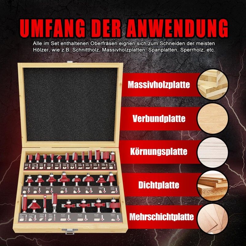 CSOOM 30pcs Professional Woodworking Router Bit Set with Carbide Trimmers