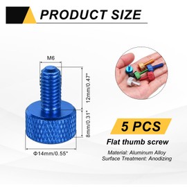 sourcing map 5 Pcs M6x12mm Flat Head Knurled Thumb Screws, Solid Aluminum Alloy Fully Threaded Thumbscrew Bolts Fasteners for PC Computer Cases Graphics Card, Dark Blue